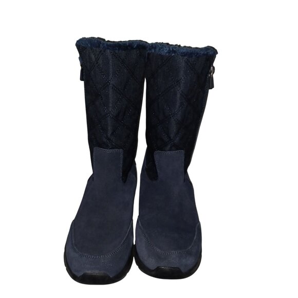 Lands End Navy Blue Puffer Suede Mid-calf Winter Rain Boot Women's Size 9B NWOT - Picture 4 of 10